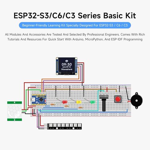 Waveshare ESP32-C6 Series Basic Kit, Quick Start with Rich Tutorials and Resources, Compatible with Arduino, MicroPython, andnd ESP-IDF Programming,Contains ESP32-C6-Zero Dev Board in Kuwait