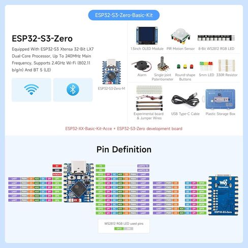 Waveshare ESP32-C6 Series Basic Kit, Quick Start with Rich Tutorials and Resources, Compatible with Arduino, MicroPython, andnd ESP-IDF Programming,Contains ESP32-C6-Zero Dev Board in Kuwait