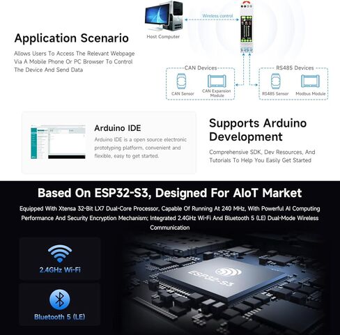 KLAYERS ESP32-S3 Industrial Communication Board, RS485/CAN/Wi-Fi/Bluetooth, Multi-Interface Protection, Arduino-Compatible for AIoT​ in Kuwait