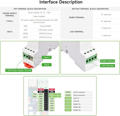 KLAYERS ESP32-S3 Industrial Communication Board, RS485/CAN/Wi-Fi/Bluetooth, Multi-Interface Protection, Arduino-Compatible for AIoT​ in Kuwait