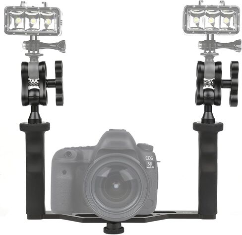 مثبت يدوي بمقبض مزدوج لكاميرا Go pro Hero 13/12/11/10/9 ومنفذ قبة تحت الماء وجميع مصابيح الفيديو وكاميرا الفيديو وإضاءة LED مع محولات تثبيت رأس الكرة in Kuwait