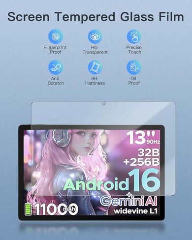 2-Pack Screen Protector for DOOGEE U13 13 inch Tablet, 9H Hardness Tempered Glass for DOOGEE U13 Tablet, Anti-Scratch, Bubble Free, HD Clarity in Kuwait