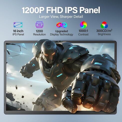 Laptop Screen Extender 16.1", 1920 * 1200 Portable Monitor with Detachable Frameless Display- 360° Rotatable Magnetic Stand, Dual Screen Plug & Play, Extra Monitor for Windows/Mac/Linux/Android in Kuwait