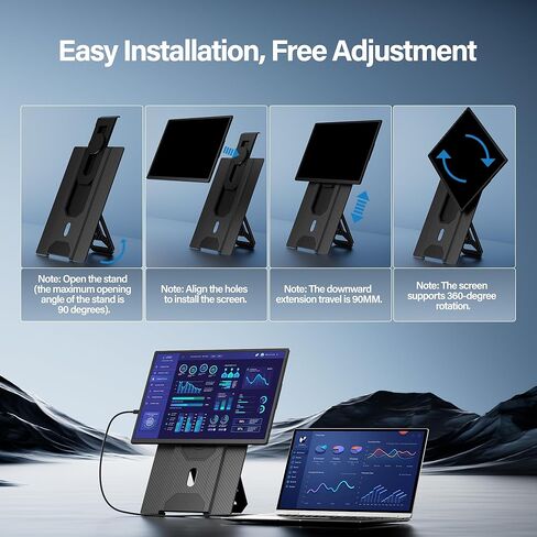 Laptop Screen Extender 16.1", 1920 * 1200 Portable Monitor with Detachable Frameless Display- 360° Rotatable Magnetic Stand, Dual Screen Plug & Play, Extra Monitor for Windows/Mac/Linux/Android in Kuwait