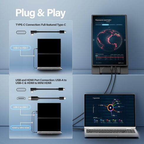 Laptop Screen Extender 16.1", 1920 * 1200 Portable Monitor with Detachable Frameless Display- 360° Rotatable Magnetic Stand, Dual Screen Plug & Play, Extra Monitor for Windows/Mac/Linux/Android in Kuwait