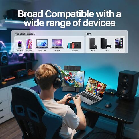 Laptop Screen Extender 16.1", 1920 * 1200 Portable Monitor with Detachable Frameless Display- 360° Rotatable Magnetic Stand, Dual Screen Plug & Play, Extra Monitor for Windows/Mac/Linux/Android in Kuwait