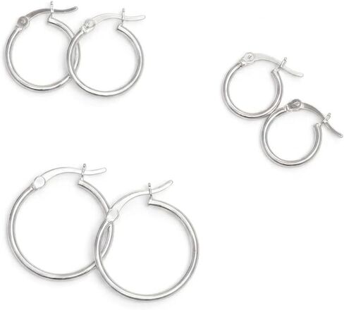 Charmsy SMALL Set of 3 Pairs 925 Sterling Silver Hoop Earrings Round Basic Classic Twisted Textured Hoop Earrings for Women Teen in Kuwait