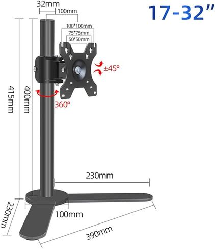 Monitor Arm Single Monitor Desk Stand, Freestanding Steel Monitor Mount with Height Adjustable, Swivel, Tilt, Rotation, Fits 17"-32'' Monitors, Holds up to 17.6lbs Monitor Mount Arm in Kuwait