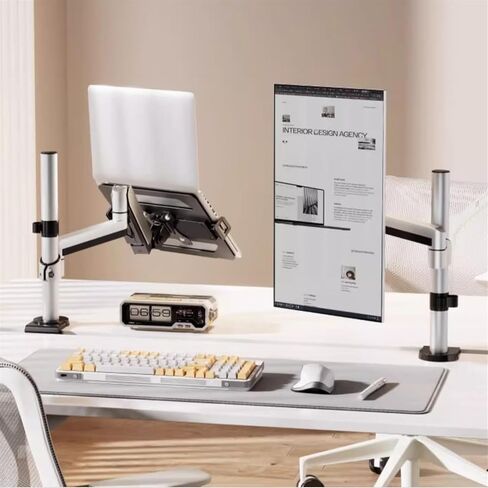 Monitor Mount 2 in 1 Laptop Desk Mount with Shelf for 17-32 Inch Monitors and 12-17 Inch Laptops, Supports 9.9 kg, Fully Adjustable Laptop Desk Arm with Clamp/Grommet Base Monitor Tischha in Kuwait
