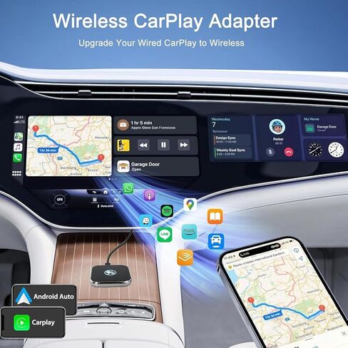محول CarPlay اللاسلكي 2026 تمت ترقيته، تصميم صغير يحول سلك المصنع إلى CarPlay اللاسلكي، التوصيل والتشغيل التلقائي الاتصال السريع الثابت لهاتف iPhone iOS 10+ Cars 2015+ مع USB C/A in Kuwait