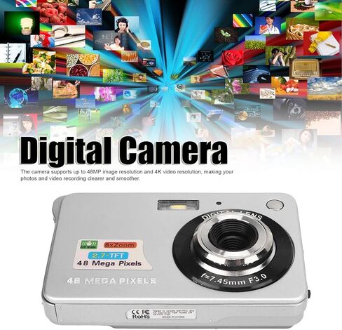 كاميرا رقمية، كاميرا تسجيل فيديو LCD بدقة 48 ميجابكسل مقاس 2.7 بوصة بدقة 4K للتصوير (فضي) in Kuwait