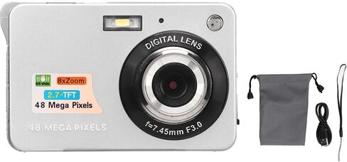 كاميرا رقمية، كاميرا تسجيل فيديو LCD بدقة 48 ميجابكسل مقاس 2.7 بوصة بدقة 4K للتصوير (فضي) in Kuwait