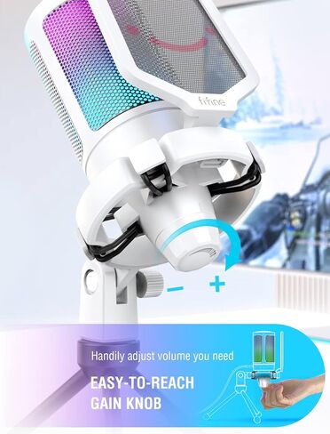FIFINE Condenser USB Microphone & RGB Microphone Boom Arm Bundle, PC Gaming Streaming Mic with Mute & Gain, Heavy Duty Adjustable RGB Desk Mic Mount for Studio, Podcasting-A6VW+BM38W in Kuwait