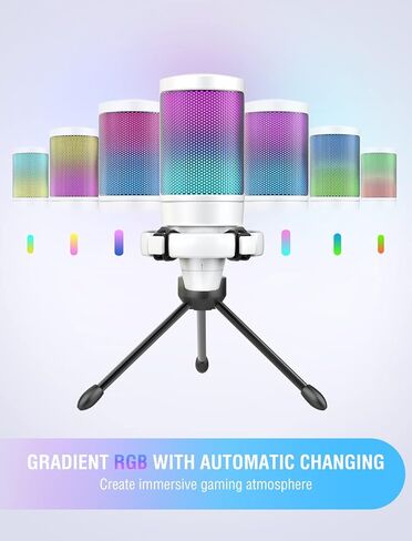 FIFINE Condenser USB Microphone & RGB Microphone Boom Arm Bundle, PC Gaming Streaming Mic with Mute & Gain, Heavy Duty Adjustable RGB Desk Mic Mount for Studio, Podcasting-A6VW+BM38W in Kuwait