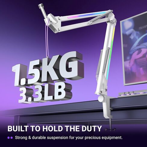 FIFINE Condenser USB Microphone & RGB Microphone Boom Arm Bundle, PC Gaming Streaming Mic with Mute & Gain, Heavy Duty Adjustable RGB Desk Mic Mount for Studio, Podcasting-A6VW+BM38W in Kuwait