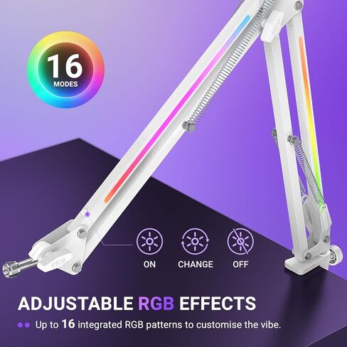 FIFINE Condenser USB Microphone & RGB Microphone Boom Arm Bundle, PC Gaming Streaming Mic with Mute & Gain, Heavy Duty Adjustable RGB Desk Mic Mount for Studio, Podcasting-A6VW+BM38W in Kuwait