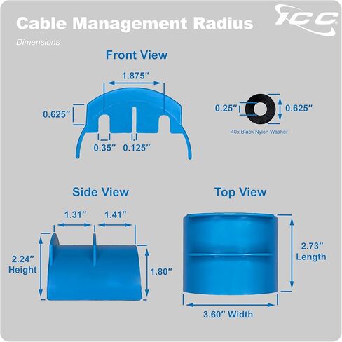 ICC Cable Management Radius Unit 20-Pack – Cable Bend Radius Guide for Copper & Fiber, Half Round Spool, Mounts to Racks, Brackets, Walls & Ceilings in Kuwait