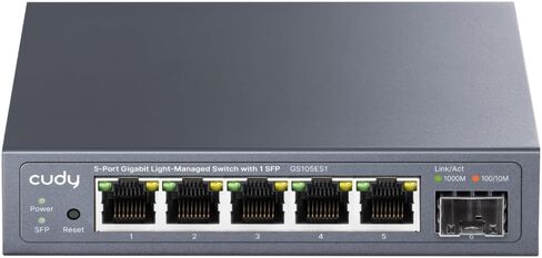 Cudy GS105ES1 5 Port Gigabit Light-Managed Switch with 1 SFP, Web Managed, VLAN, QoS, IGMP Snooping, Desktop/Wall Mount in Kuwait