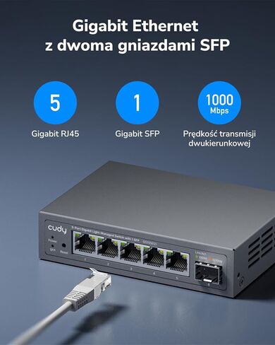Cudy GS105ES1 5 Port Gigabit Light-Managed Switch with 1 SFP, Web Managed, VLAN, QoS, IGMP Snooping, Desktop/Wall Mount in Kuwait
