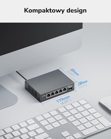 Cudy GS105ES1 5 Port Gigabit Light-Managed Switch with 1 SFP, Web Managed, VLAN, QoS, IGMP Snooping, Desktop/Wall Mount in Kuwait