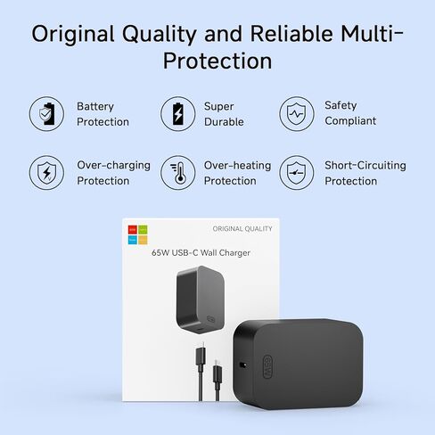 شاحن 65 وات لجهاز Microsoft Surface Pro 11، 10، 9، 8، 7+، 7، X، 6، 5، 4، 3، محول طاقة 2 في 1 لأجهزة الكمبيوتر المحمول Windows Surface 7/6/5/4/3/2/1، Go Tablet، Book 3/2/1، كابل USB-C بطول 6.6 قدم، جودة أصلية in Kuwait