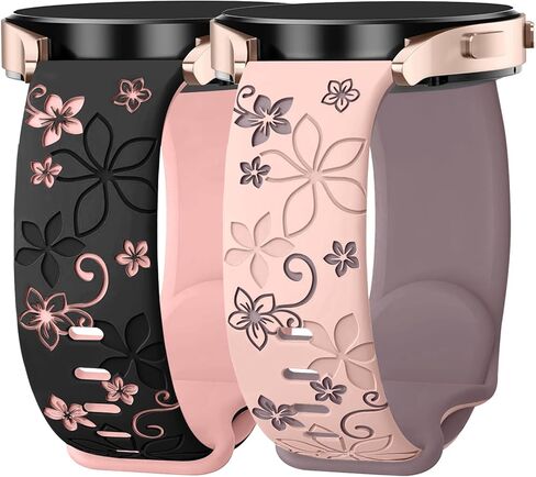 2 Pack Floral Engraved Bands for Samsung Galaxy Watch 7 6 5 4 FE 40mm 44mm/Active 2/Watch 3 41mm Women, 20mm Cute Two-Tone Soft Silicone Sport Strap in Kuwait