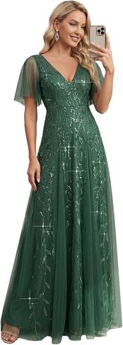Ever-Pretty Women's Short Sleeve A-line Embroidery Elegant Sepcial Occasion Dress Black US12 in Saudi Arabia