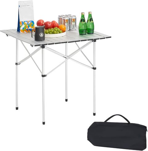 VEVOR Folding Camping Table, Portable Roll Up Side Tables, Lightweight Aluminum Table for Outdoor BBQ Tailgating Picnic, Travel (28 inch-Silver) in Kuwait