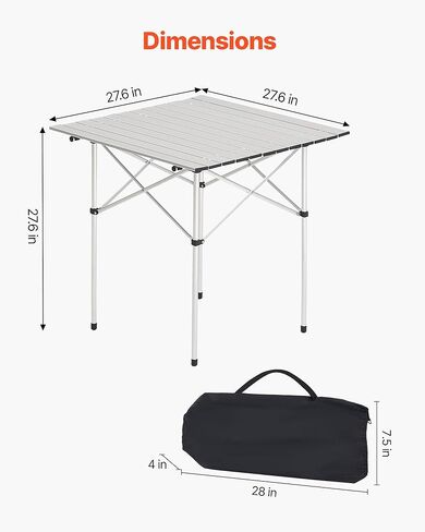 VEVOR Folding Camping Table, Portable Roll Up Side Tables, Lightweight Aluminum Table for Outdoor BBQ Tailgating Picnic, Travel (28 inch-Silver) in Kuwait