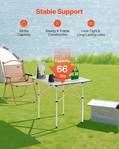 VEVOR Folding Camping Table, Portable Roll Up Side Tables, Lightweight Aluminum Table for Outdoor BBQ Tailgating Picnic, Travel (28 inch-Silver) in Kuwait