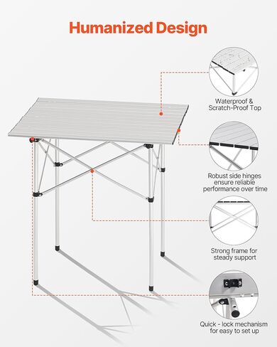 VEVOR Folding Camping Table, Portable Roll Up Side Tables, Lightweight Aluminum Table for Outdoor BBQ Tailgating Picnic, Travel (28 inch-Silver) in Kuwait