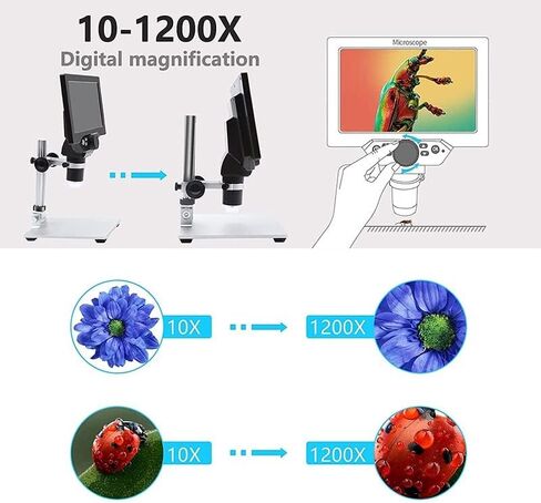 عدة مجهر 7 بوصة LCD مجهر 12MP 1-1200X التكبير يده مجهر USB 8 LED كاميرا فيديو شرائح المجهر البصري in Kuwait