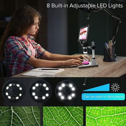 عدة مجهر 7 بوصة LCD مجهر 12MP 1-1200X التكبير يده مجهر USB 8 LED كاميرا فيديو شرائح المجهر البصري in Kuwait