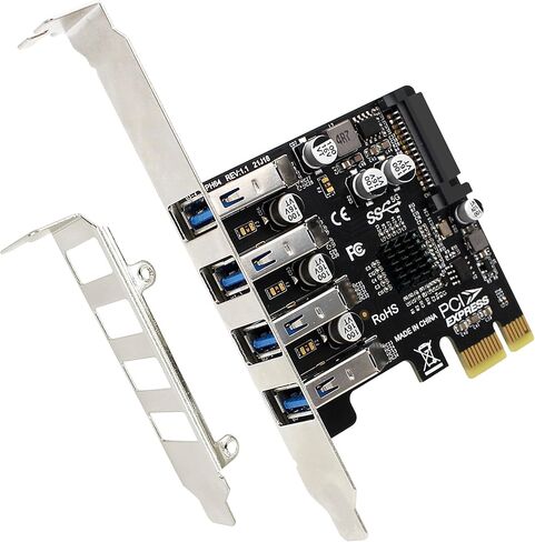 PCI-E USB 3.2 GEN1 Card 4-port PCI Express to USB-A Expansion Card, 5Gbps USB 3.0 Port Controller Adapter for Windows 11/10/8/7/XP/Vista/LINUX, Can Connects to High Power Devices to 15PIN Power Supply in Kuwait