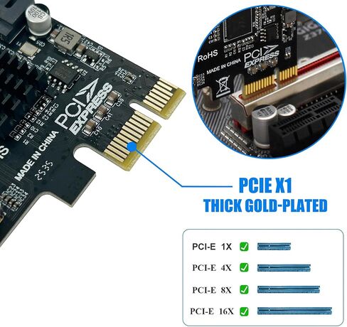 PCI-E USB 3.2 GEN1 Card 4-port PCI Express to USB-A Expansion Card, 5Gbps USB 3.0 Port Controller Adapter for Windows 11/10/8/7/XP/Vista/LINUX, Can Connects to High Power Devices to 15PIN Power Supply in Kuwait