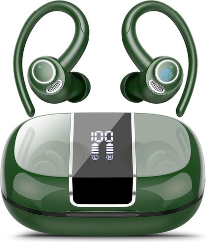 Wireless Earbuds Bluetooth 5.3 Headphones Sports, 48H Earphone with ENC Mic, Stereo Deep Bass Bluetooth Earbuds with Secure Earhooks, LED Display, IPX7 Waterproof Over Ear Buds for Running/Gym/Workout in Kuwait