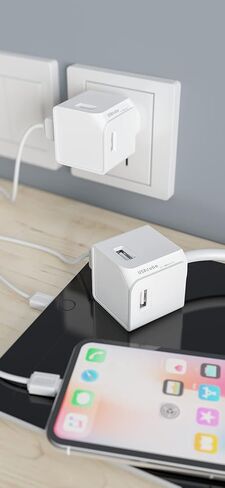 USBCube ممتد، شاحن USB 4 منافذ، 4 USB، 3A، 5V، 18W كحد أقصى، تصميم مضغوط، كابل 5 أقدام، قابس محول الطاقة في متناول اليد لأجهزة iPhone وAndroid وGalaxy وPixel وiPad وNintendo وKindle والمزيد أبيض in Kuwait