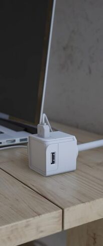 USBCube ممتد، شاحن USB 4 منافذ، 4 USB، 3A، 5V، 18W كحد أقصى، تصميم مضغوط، كابل 5 أقدام، قابس محول الطاقة في متناول اليد لأجهزة iPhone وAndroid وGalaxy وPixel وiPad وNintendo وKindle والمزيد أبيض in Kuwait