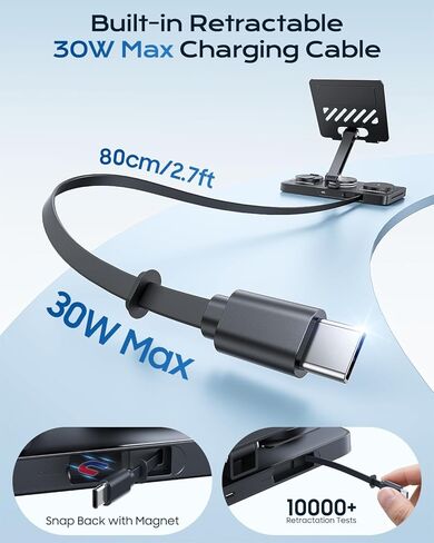5 in 1 Charging Station for Apple Multiple Devices &65W Adapter, 30W Max Bulit-in Retractable Cable Fast Wired Charging Stand for iPad/Tab, Foldable Magnetic Wireless Charger for iPhone 17/iWatch/Buds in Kuwait