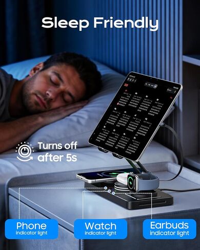 5 in 1 Charging Station for Apple Multiple Devices &65W Adapter, 30W Max Bulit-in Retractable Cable Fast Wired Charging Stand for iPad/Tab, Foldable Magnetic Wireless Charger for iPhone 17/iWatch/Buds in Kuwait