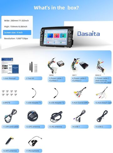 ستيريو سيارة QLED مقاس 9 بوصات من Dasaita لسيارة Nissan Titan 2016-2020، وحدة رئيسية 8G+256GB Android 13، CarPlay/Android Auto، توصيل وتشغيل نظام تحديد المواقع العالمي (GPS)، مقبض/تحكم صوتي، 5G WiFi، 4G LTE in Kuwait
