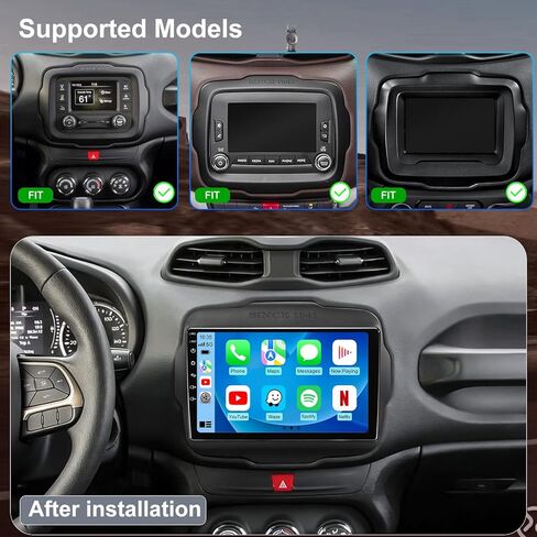 4+64G Car Radio Upgrade for Jeep Renegade 2015 2016 2017 2018 2019 2020 2021 2022 2023, 9 Inch Touch Screen Head Unit Replacement Stereo with Wireless Carplay Android Auto 5GWiFi GPS BT FM SWC Camera in Kuwait