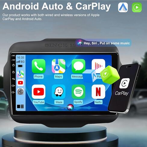 4+64G Car Radio Upgrade for Jeep Renegade 2015 2016 2017 2018 2019 2020 2021 2022 2023, 9 Inch Touch Screen Head Unit Replacement Stereo with Wireless Carplay Android Auto 5GWiFi GPS BT FM SWC Camera in Kuwait