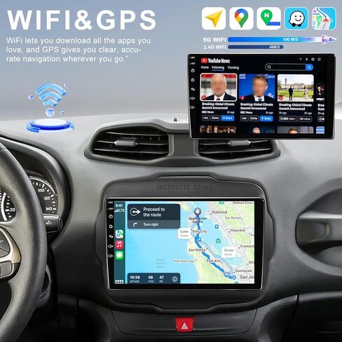 4+64G Car Radio Upgrade for Jeep Renegade 2015 2016 2017 2018 2019 2020 2021 2022 2023, 9 Inch Touch Screen Head Unit Replacement Stereo with Wireless Carplay Android Auto 5GWiFi GPS BT FM SWC Camera in Kuwait