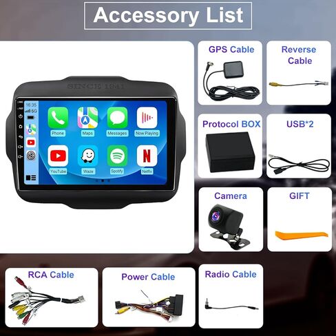 4+64G Car Radio Upgrade for Jeep Renegade 2015 2016 2017 2018 2019 2020 2021 2022 2023, 9 Inch Touch Screen Head Unit Replacement Stereo with Wireless Carplay Android Auto 5GWiFi GPS BT FM SWC Camera in Kuwait