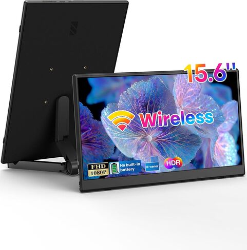 شاشة محمولة لاسلكية مقاس 15.6 بوصة، شاشة سفر FHD 1080P IPS للكمبيوتر المحمول، مستشعر G مدمج، USB-C وHDMI، حامل قابل للطي، حافظة واقية من البولي يوريثان، حامل VESA، حماية من الضوء الأزرق in Kuwait