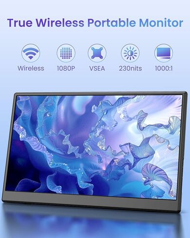 شاشة محمولة لاسلكية مقاس 15.6 بوصة، شاشة سفر FHD 1080P IPS للكمبيوتر المحمول، مستشعر G مدمج، USB-C وHDMI، حامل قابل للطي، حافظة واقية من البولي يوريثان، حامل VESA، حماية من الضوء الأزرق in Kuwait