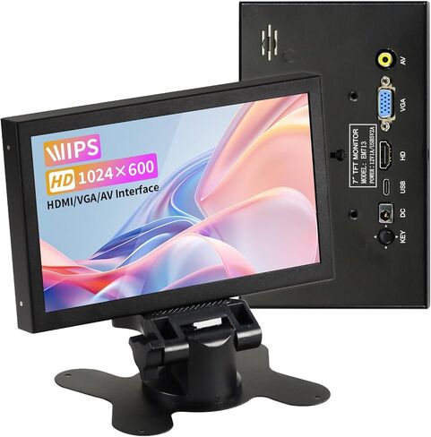 Mini Monitor 7 Inch Screen HDMI, Portable Vga Monitor with AV BNC, 1024×600 LCD Small Screen with Built-in Speakers, 178° View Angle IPS, Multi-Function Small Display for Raspberry Pi PC/TV/DVD/CVBS in Kuwait