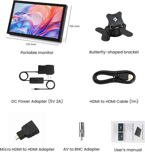 Mini Monitor 7 Inch Screen HDMI, Portable Vga Monitor with AV BNC, 1024×600 LCD Small Screen with Built-in Speakers, 178° View Angle IPS, Multi-Function Small Display for Raspberry Pi PC/TV/DVD/CVBS in Kuwait