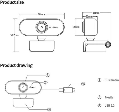 كاميرا ويب 1080 بكسل مع ميكروفون - كاميرا كمبيوتر محمول لسطح المكتب USB2.0 للبث المباشر ومكالمات الفيديو والمؤتمرات ودوران 360 درجة وتصميم مشبك in Kuwait